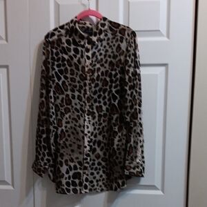 Leopard Print Button-Up Blouse